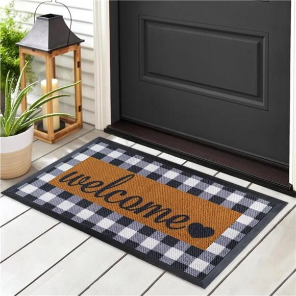 Welcome Mat Doormat Door Mat Rubber Backing 30'' x17'' Checkered - Picture 1 of 8